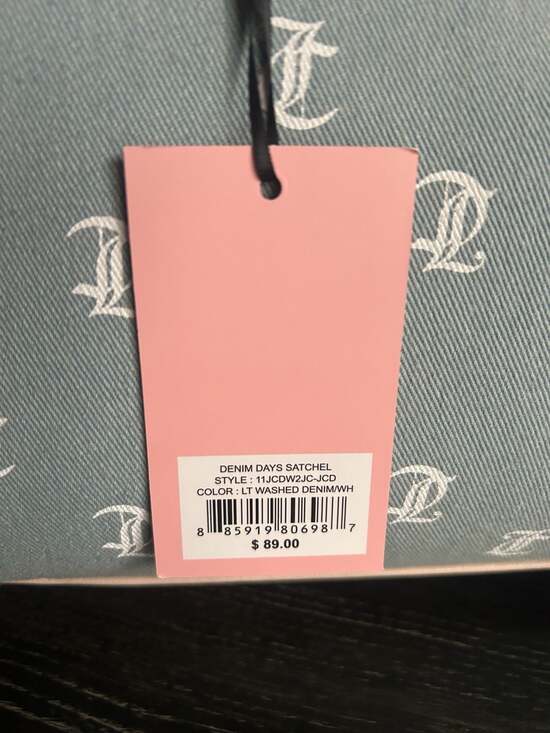 Juicy Couture Denim Days Gothic Logo Satchel with Strawberry Charm - Picture 4 of 5